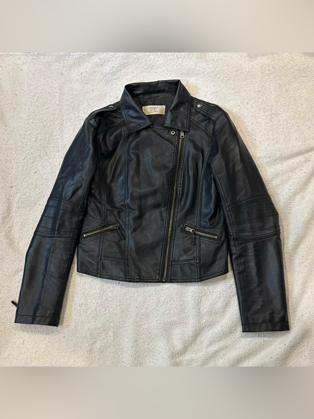 Vintage Y2K Faux Leather Black Biker Jacket Size S